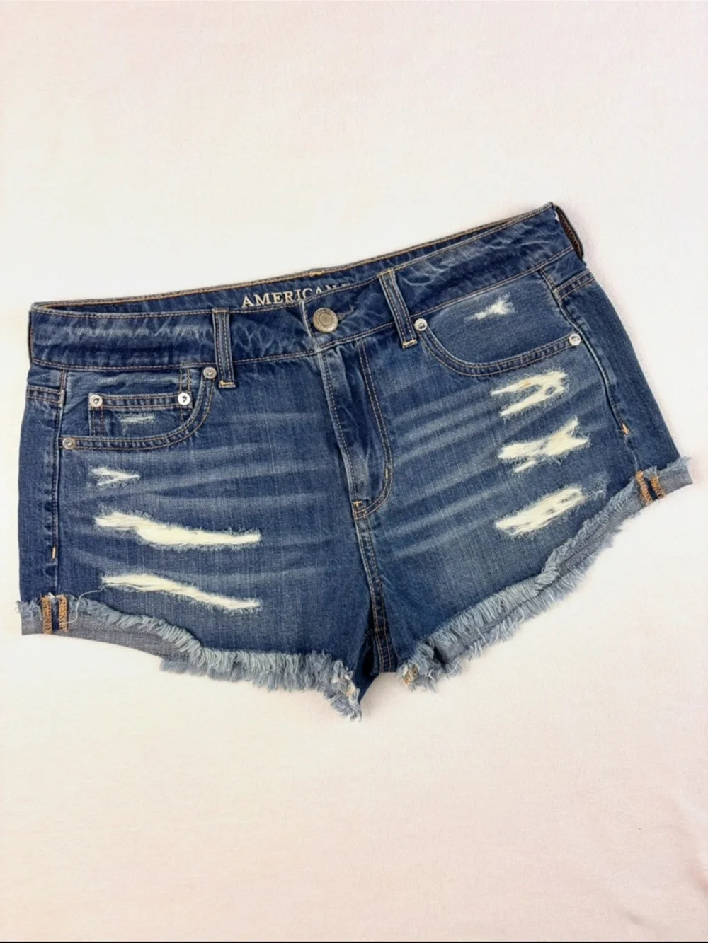 American Eagle Tomgirl Shortie Distress Rip Fray Raw Hem “Cheeky” Jean Short (8)